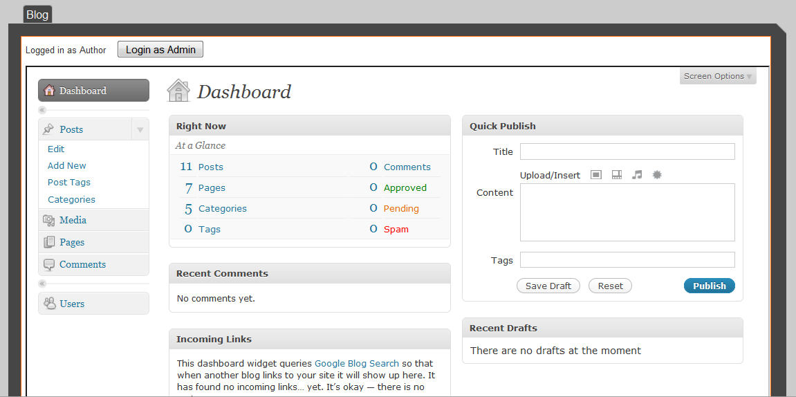 Blog dashboard