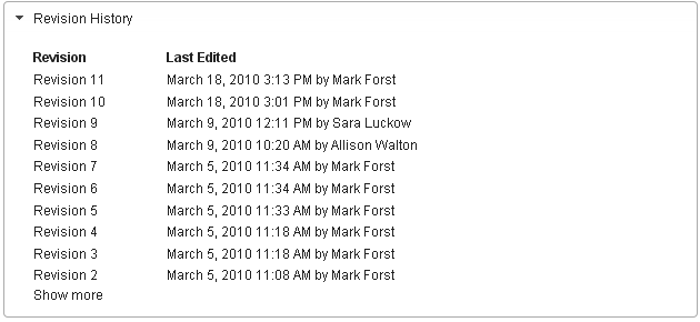 Revision History Screenshot